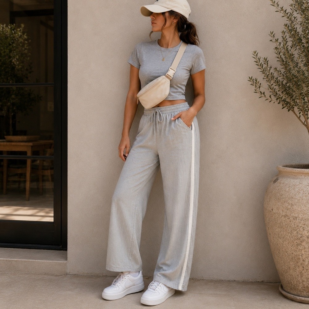 Aerie Gray Lounge Pants XS Satin Side Stripe Jogger Sporty Minimalist Chic - Picture 2 of 11